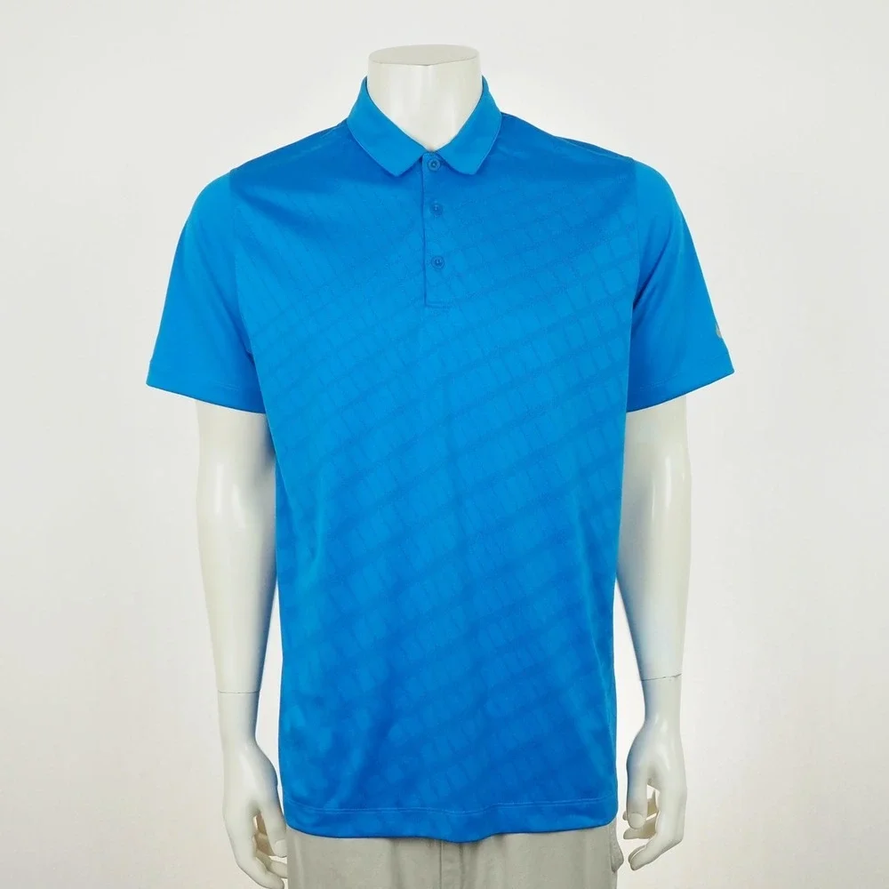 Nike Golf Polo Shirt Mens Medium Blue Geometric Dri-Fit Tour Performance Blend
